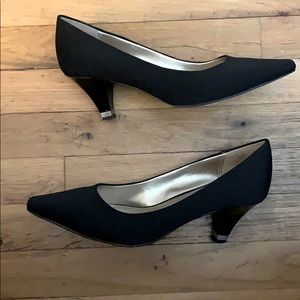 Black Low Heel Shoes with Gold Accents